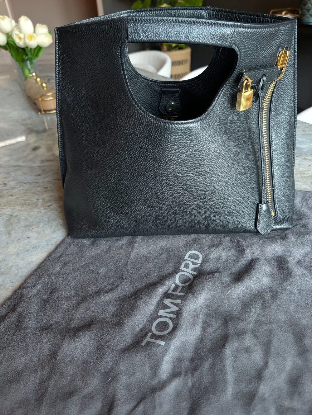 Tom Ford Black Leather Alix Bag with Gold Hardware